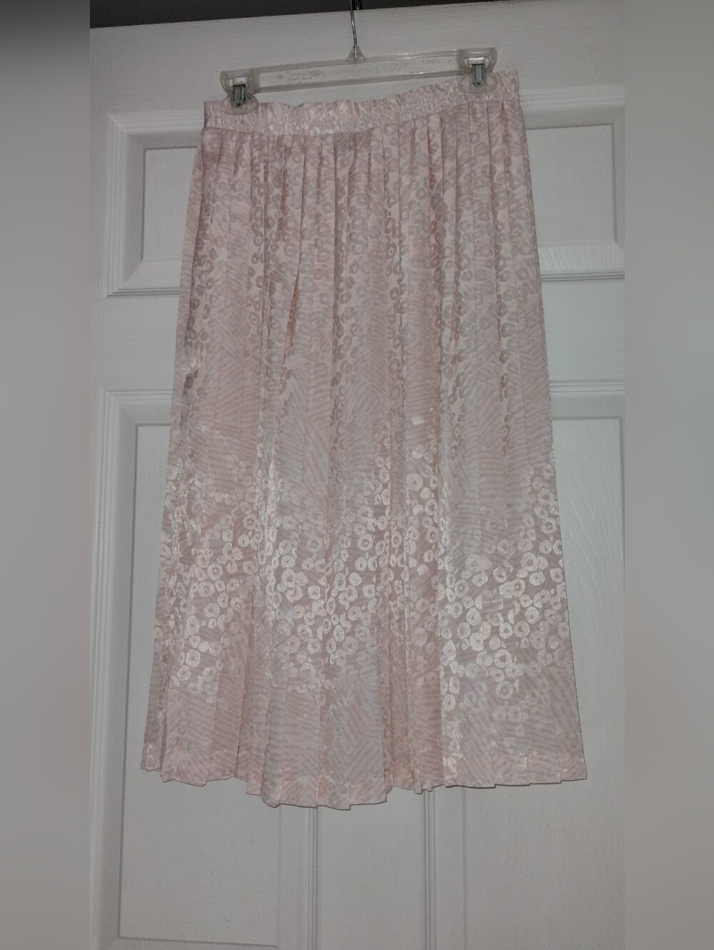 Andrea Gayle Brand Blush Pink Pleated Midi Skirt with Shimmering Floral Texture